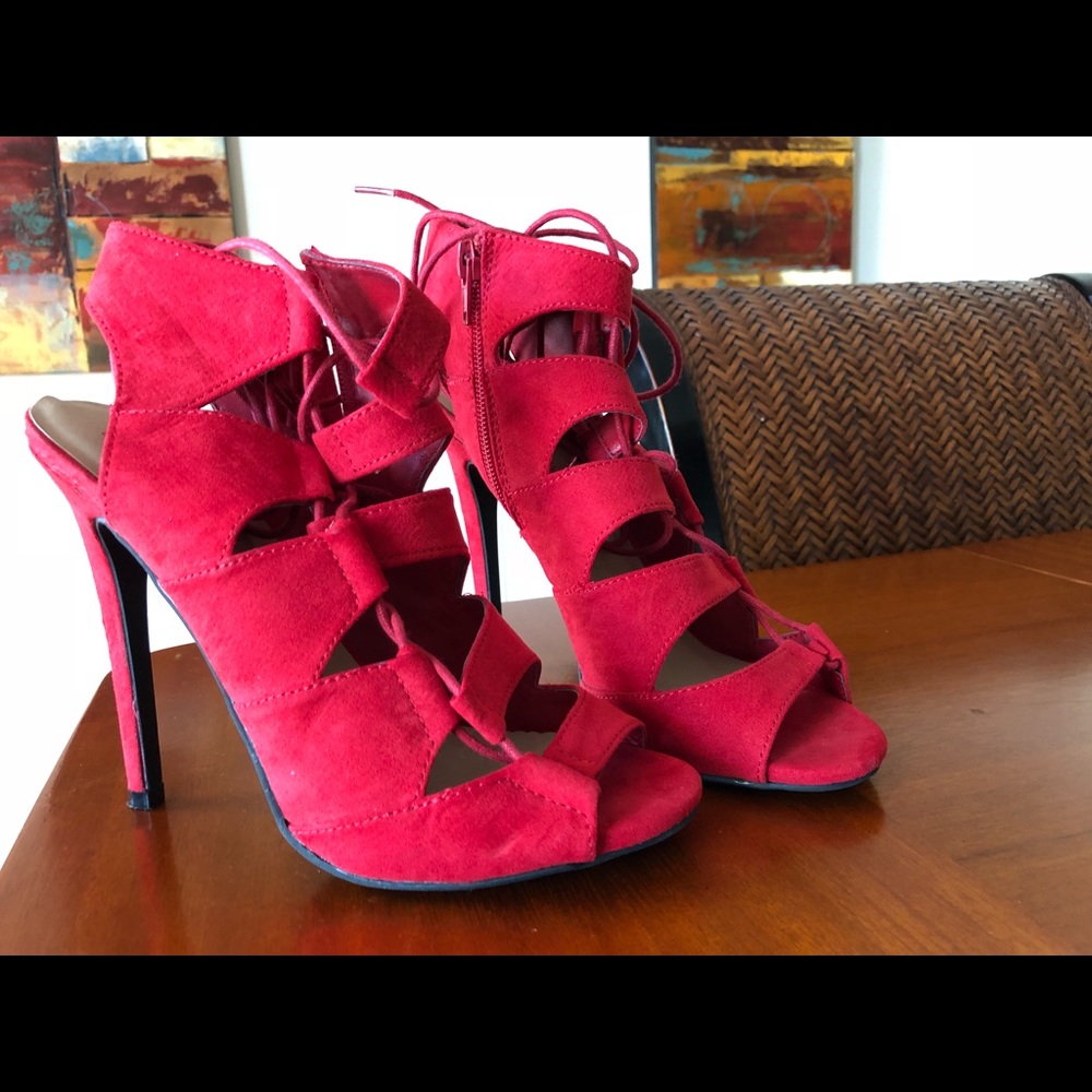 Red lace up pumps. Get ready valentine❤️